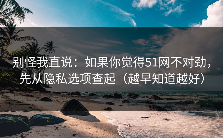 别怪我直说：如果你觉得51网不对劲，先从隐私选项查起（越早知道越好）
